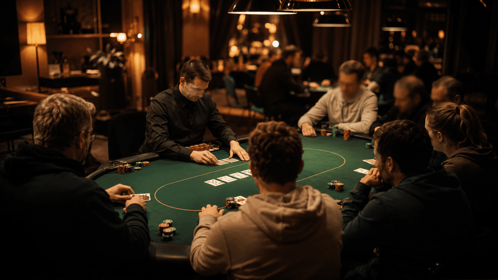 Joueurs réunis autour des tables lors d'une manche du Grand Chalon Poker
